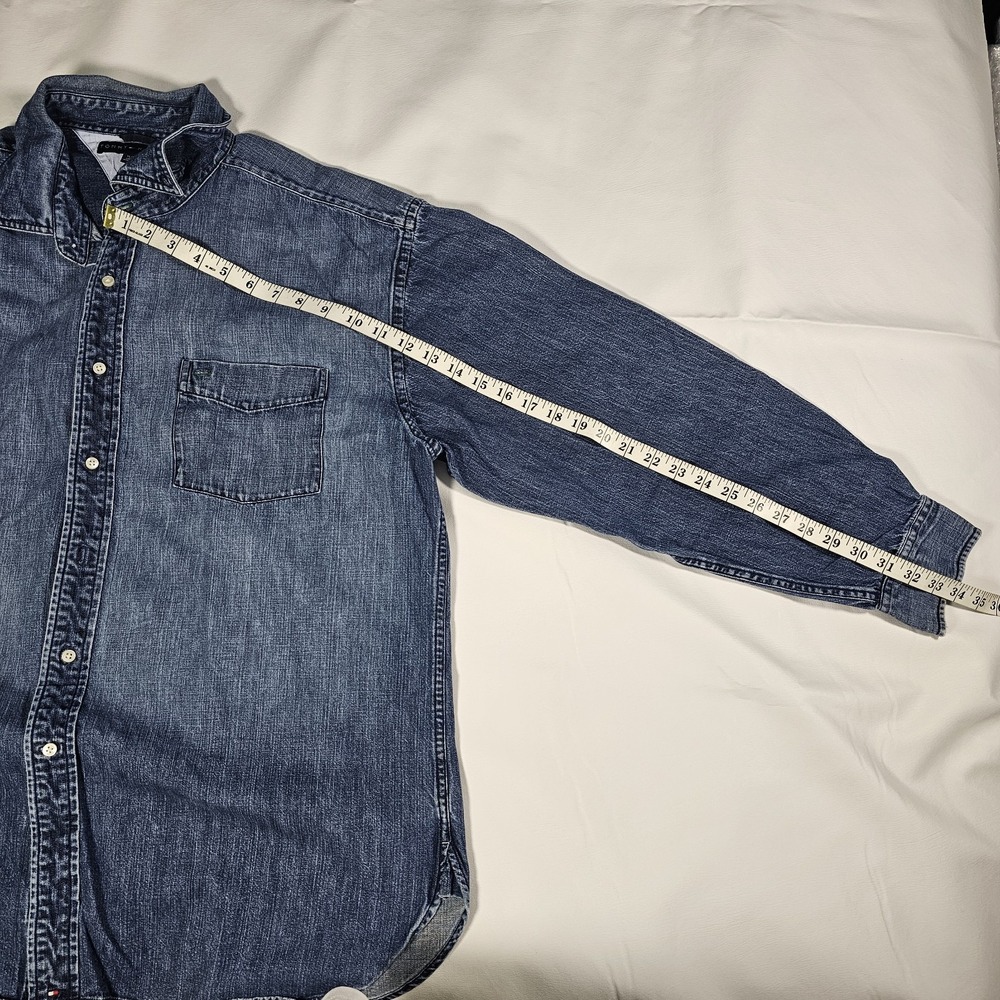 Tommy Hilfiger Denim Button Down Shirt Mens XL Blue Chambray Long Sleeve Classic - Picture 14 of 14